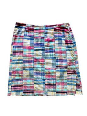 Cape Madras Patchwork Skirt Women's 10 Multicolor Pink Blue Cotton Preppy Summer